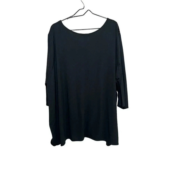 Catherines Top Blouse 4X 30/32W Black Metallic Detail Velvet 3/4 Sleeve - Picture 5 of 9
